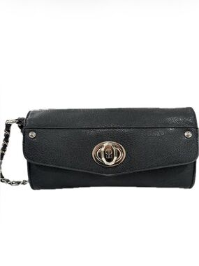 Brighton Black Envelope Clutch with Leather Woven Chain Strap